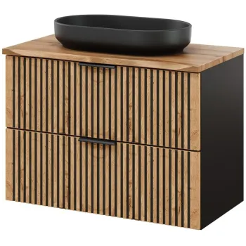 Set mobiler baie, dulap cu lavoar, 80 cm Wotan, Xilo, Comad, MDF/PAL laminat, stejar wotan/ gri piatra imagine