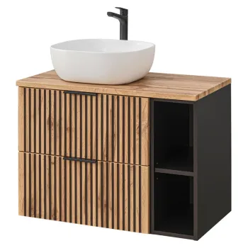 Set mobiler baie, dulap cu lavoar, 80 cm, Xilo Black, Comad, MDF/PAL laminat, gri piatra imagine