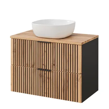 Set mobiler baie, dulap cu lavoar, 80 cm, Xilo, Comad, MDF/PAL laminat, stejar wotan/ gri piatra imagine