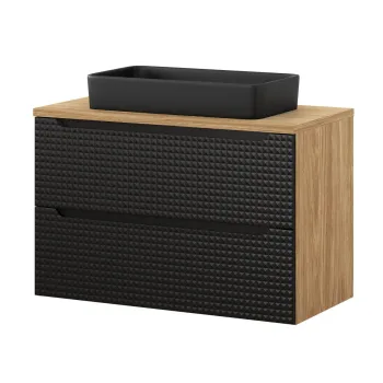 Set mobiler baie, dulap cu lavoar, 90 cm, Luxor Black, Comad, MDF/PAL laminat, negru mat/stejar imagine