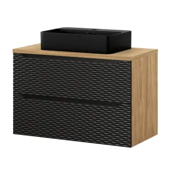 Set mobiler baie, dulap cu lavoar, 90 cm S Trust , Ocean Black, Comad, MDF/PAL laminat, negru mat/stejar imagine