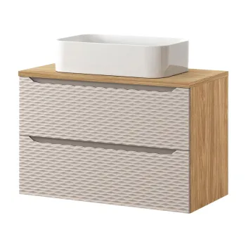 Set mobiler baie, dulap cu lavoar, 90 cm  S Un Kati, Ocean Beige, Comad, MDF/PAL laminat, stejar imagine