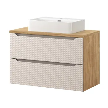 Set mobiler baie, dulap cu lavoar, 90 cm Trust, Luxor Beige, Comad, MDF/PAL laminat, stejar imagine