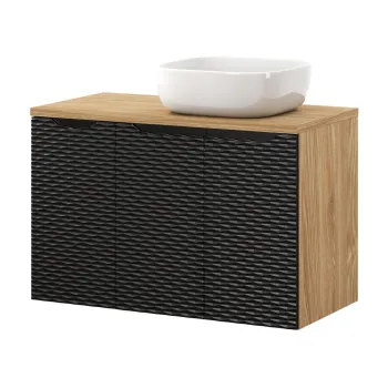 Set mobiler baie, dulap dublu cu lavoar, 90 cm, Ocean Black, Comad, MDF/PAL laminat, negru mat/stejar imagine