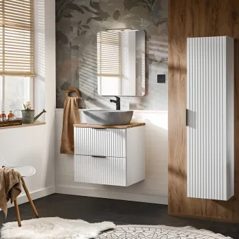 Set mobilier Adel White Anna 60 cm, dulap inalt, masca cu lavoar si oglinda cu LED, Comad, alb imagine
