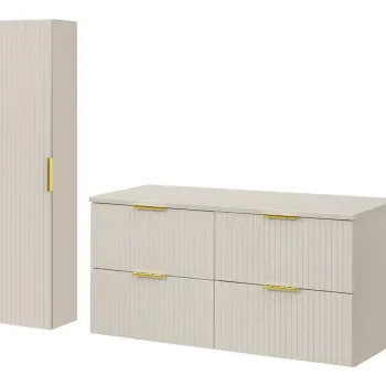 Set mobilier baie Adel Cashmere 120 cm, dulap inalt si masca dubla lavoar, Comad, MDF/PAL, casmir imagine