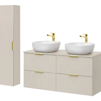 Set mobilier baie Adel Cashmere Smile 120 cm, dulap inalt si masca dubla cu lavoar, Comad, MDF/PAL, casmir imagine