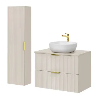 Set mobilier baie Adel Cashmere Smile 80 cm HC, dulap inalt si masca lavoar, Comad, MDF/PAL, casmir imagine