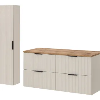 Set mobilier baie Adel Cashmere Wotan 120 cm, dulap inalt si masca dubla lavoar, Comad, MDF/PAL, casmir imagine