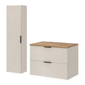Set mobilier baie Adel Cashmere Wotan 80 cm HC, dulap inalt si masca lavoar, Comad, MDF/PAL, casmir imagine