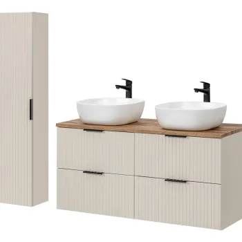 Set mobilier baie Adel Cashmere Wotan Smile 120 cm, dulap inalt si masca dubla cu lavoar, Comad, MDF/PAL, casmir imagine