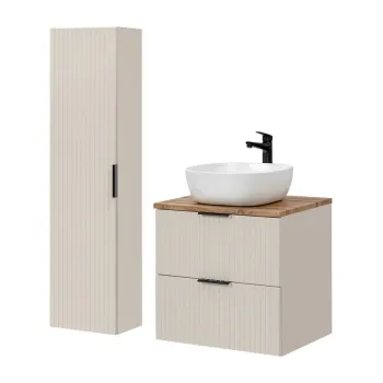 Set mobilier baie Adel Cashmere Wotan Smile 60 cm, dulap inalt si masca cu lavoar, Comad, MDF/PAL, casmir imagine