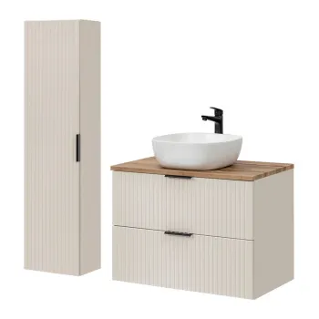 Set mobilier baie Adel Cashmere Wotan Smile 80 cm, dulap inalt si masca cu lavoar, Comad, MDF/PAL, casmir imagine