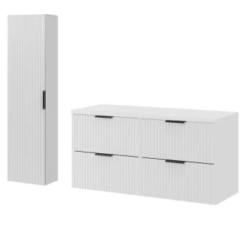 Set mobilier baie Adel White 120 cm HC, dulap inalt si masca dubla lavoar, Comad, MDF/PAL, alb mat imagine