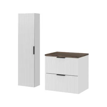 Set mobilier baie Adel White Vintage 60 cm HC, dulap inalt si masca lavoar, Comad, MDF/PAL, alb mat/negru vintage imagine