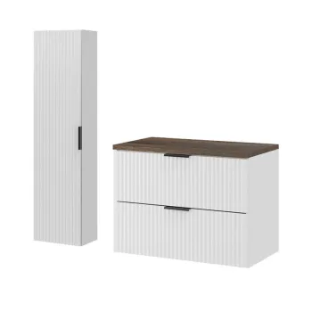 Set mobilier baie Adel White Vintage 80 cm HC, dulap inalt si masca lavoar, Comad, MDF/PAL, alb mat/negru vintage imagine