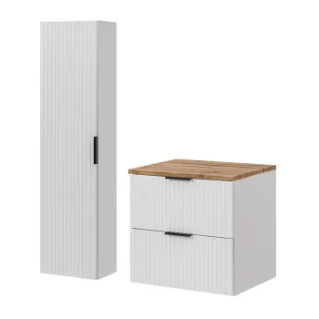 Set mobilier baie Adel White Wotan 60 cm HC, dulap inalt si masca lavoar, Comad, MDF/PAL, alb mat/wotan imagine