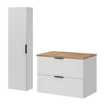 Set mobilier baie Adel White Wotan 80 cm HC, dulap inalt si masca lavoar, Comad, MDF/PAL, alb mat/wotan imagine