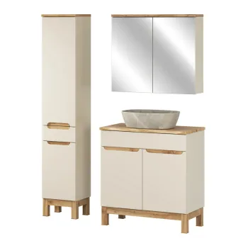 Set mobilier baie Bali Cashmere Anna 80 cm, dulap inalt, masca cu lavoar si cabinet cu oglinda, Comad, MDF/PAL, casmir imagine