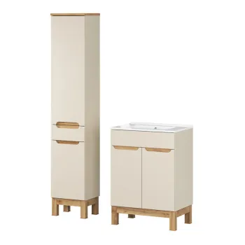 Set mobilier baie Bali Cashmere Lava 60 cm HC, dulap inalt, masca cu lavoar, Comad, MDF/PAL, casmir imagine