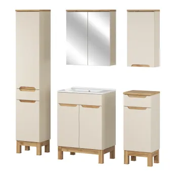 Set mobilier baie Bali Cashmere Lava 60 cm HC MC, dulapuri, oglinda si masca cu lavoar, Comad, MDF/PAL, casmir imagine