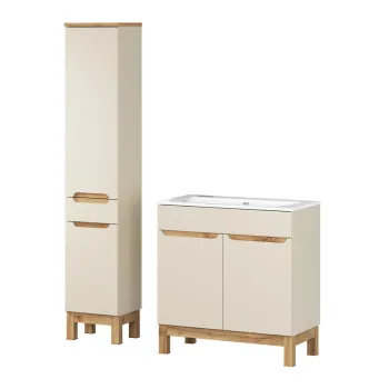 Set mobilier baie Bali Cashmere Sky 80 cm, dulap inalt si masca cu lavoar, Comad, MDF/PAL, casmir imagine