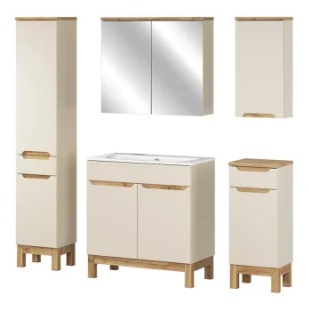 Set mobilier baie Bali Cashmere Sky 80 cm, dulapuri, masca cu lavoar si cabinet cu oglinda, Comad, MDF/PAL, casmir imagine