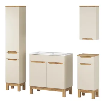 Set mobilier baie Bali Cashmere Sky 80 cm, dulapuri si masca cu lavoar, Comad, MDF/PAL, casmir imagine