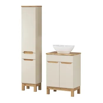 Set mobilier baie Bali Cashmere Wotan 60 cm HC, dulap inalt si masca cu lavoar, Comad, MDF/PAL, casmir imagine