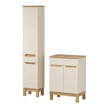 Set mobilier baie Bali Cashmere Wotan 60 cm HC, dulap inalt si masca lavoar, Comad, MDF/PAL, casmir imagine