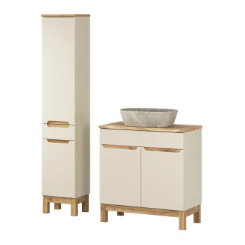 Set mobilier baie Bali Cashmere Wotan 80 cm, dulap inalt si masca cu lavoar, Comad, MDF/PAL, casmir imagine