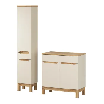 Set mobilier baie Bali Cashmere Wotan 80 cm HC, dulap inalt si masca lavoar, Comad, MDF/PAL, casmir imagine