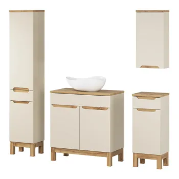 Set mobilier baie Bali Cashmere Wotan 80 cm HC LC, dulapuri, masca cu lavoar si cabinet cu oglinda, Comad, MDF/PAL, casmir imagine