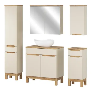 Set mobilier baie Bali Cashmere Wotan 80 cm HC MC, dulapuri, masca cu lavoar si cabinet cu oglinda, Comad, MDF/PAL, casmir imagine