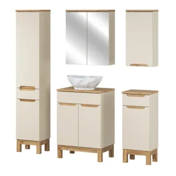 Set mobilier baie Bali Cashmere Wotan Pati 60 cm, dulapuri, masca cu lavoar si cabinet cu oglinda, Comad, MDF/PAL, casmir imagine
