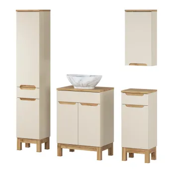 Set mobilier baie Bali Cashmere Wotan Pati 60 cm, dulapuri si masca cu lavoar, Comad, MDF/PAL, casmir imagine