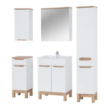 Set mobilier baie Bali White Lava 60 cm, dulapuri, masca cu lavoar si cabinet cu oglinda, Comad, MDF/PAL, alb imagine