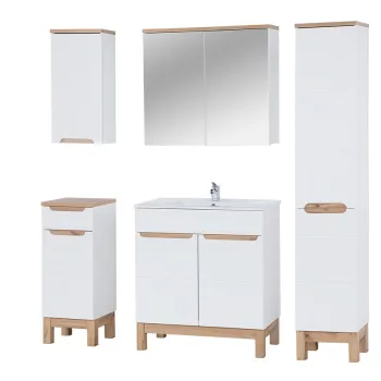 Set mobilier baie Bali White Lava 80 cm 804 1, dulapuri, masca cu lavoar si cabinet cu oglinda, Comad, MDF/PAL, alb imagine