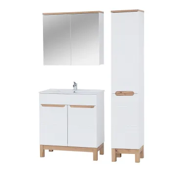 Set mobilier baie Bali White Lava 80 cm 804 841, dulap inalt, masca cu lavoar si cabinet cu oglinda, Comad, MDF/PAL, alb imagine