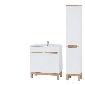 Set mobilier baie Bali White Lava 80 cm 804, dulap inalt si masca cu lavoar, Comad, MDF/PAL, alb imagine