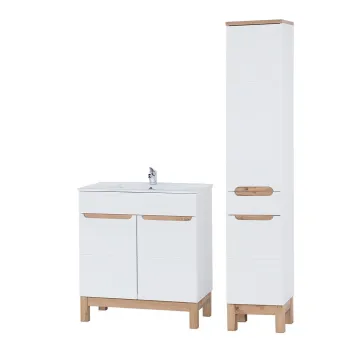 Set mobilier baie Bali White Lava 80 cm 840, dulap inalt si masca cu lavoar, Comad, MDF/PAL, alb imagine