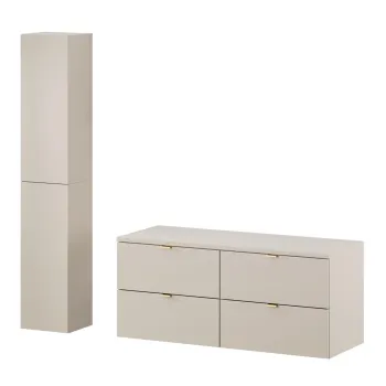 Set mobilier baie Dalia Cashmere 120 cm, dulap inalt si masca dubla lavoar, Comad, PAL, casmir imagine