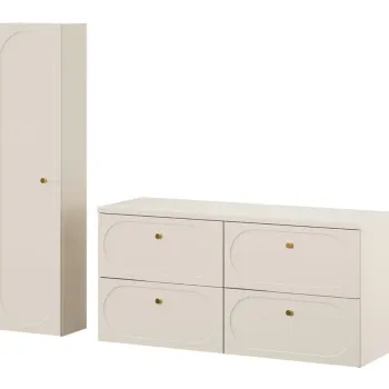 Set mobilier baie Donna Sand 120 cm, dulap inalt si masca dubla lavoar, Comad, MDF/PAL, bej nisip imagine