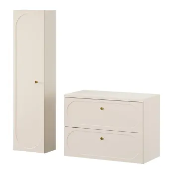 Set mobilier baie Donna Sand 80 cm, dulap inalt si masca lavoar, Comad, MDF/PAL, bej nisip imagine