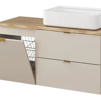 Set mobilier baie, dulap, cos de rufe integrat si lavoar, 100 cm, Dalia Cashmere Cremona, Comad, MDF/PAL laminat, casmir mat imagine