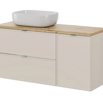 Set mobilier baie, dulap, cos de rufe integrat si lavoar, 120 cm Artisan Smile, Bella Cashmere, Comad, MDF/PAL laminat, casmir mat imagine