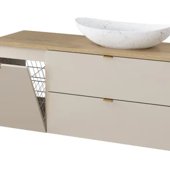 Set mobilier baie, dulap, cos de rufe integrat si lavoar, 120 cm, Dalia Cashmere Cremona, Comad, MDF/PAL laminat, casmir mat imagine