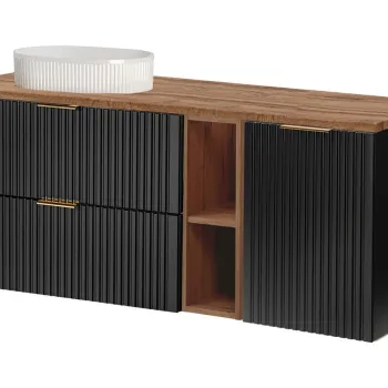 Set mobilier baie, dulap, cos de rufe integrat si lavoar, 140 cm , Adel Black, Comad, MDF/PAL laminat, negru mat/stejar wotan imagine