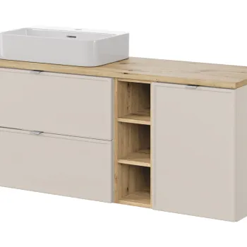 Set mobilier baie, dulap, cos de rufe integrat si lavoar, 140 cm Artisan Trust, Bella Cashmere, Comad, MDF/PAL laminat, casmir mat imagine