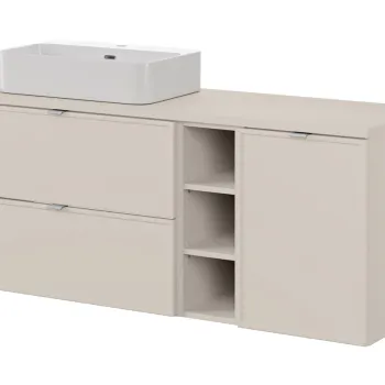 Set mobilier baie, dulap, cos de rufe integrat si lavoar, 140 cm Trust, Bella Cashmere, Comad, MDF/PAL laminat, casmir mat imagine
